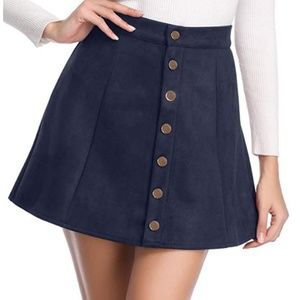 Women's Faux Suede High Wasited Skirt Button